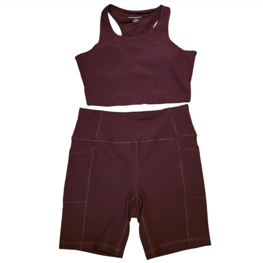 Women's High-Waist Bike Shorts and Crop Tank Set - Maroon